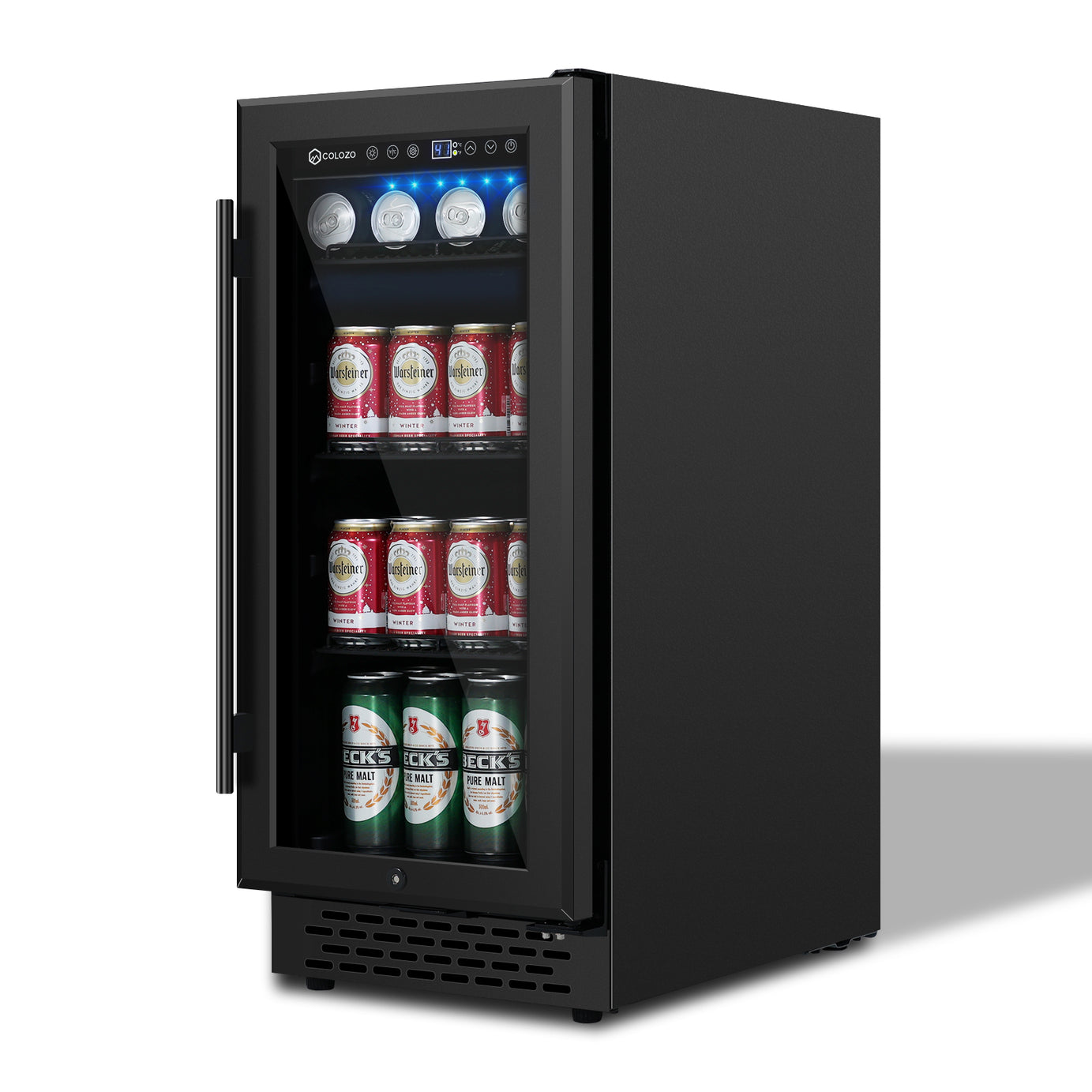 COLOZO Beverage Refrigerator 15 Inch 180 Cans Built-in Beverage Cooler Compressor Cooling System, Energy Saving, Under Counter Frestanding Built in Fridge with Lock for Drink Beer Soda Wine Water