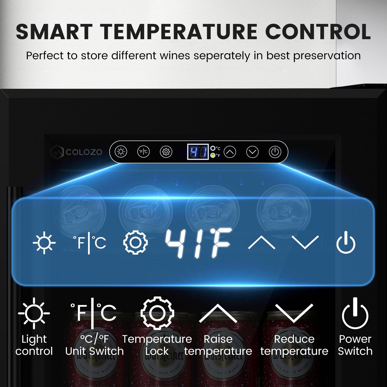 COLOZO Beverage Refrigerator 15 Inch 180 Cans Built-in Beverage Cooler Compressor Cooling System, Energy Saving, Under Counter Frestanding Built in Fridge with Lock for Drink Beer Soda Wine Water