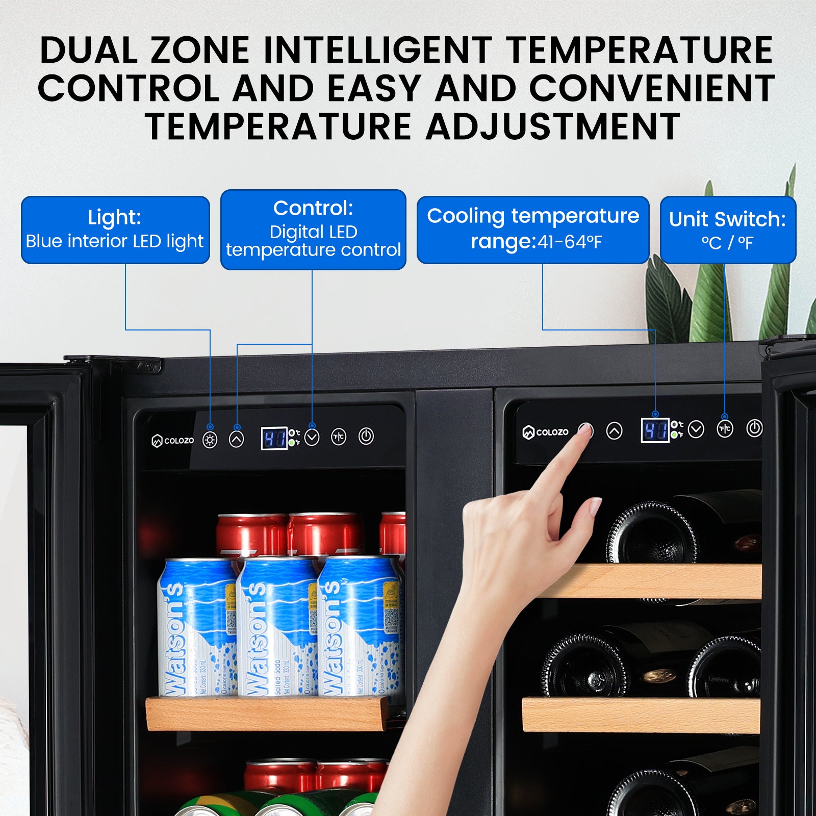 Wine Cooler Beverage Refrigerator 24 inch 18 Bottles & 57 Cans Beverage Fridge Dual Zone Wine Cooler Lockable Freestanding for Drink Bar Kitchen Cabinet Commercial, Stainless Steel black