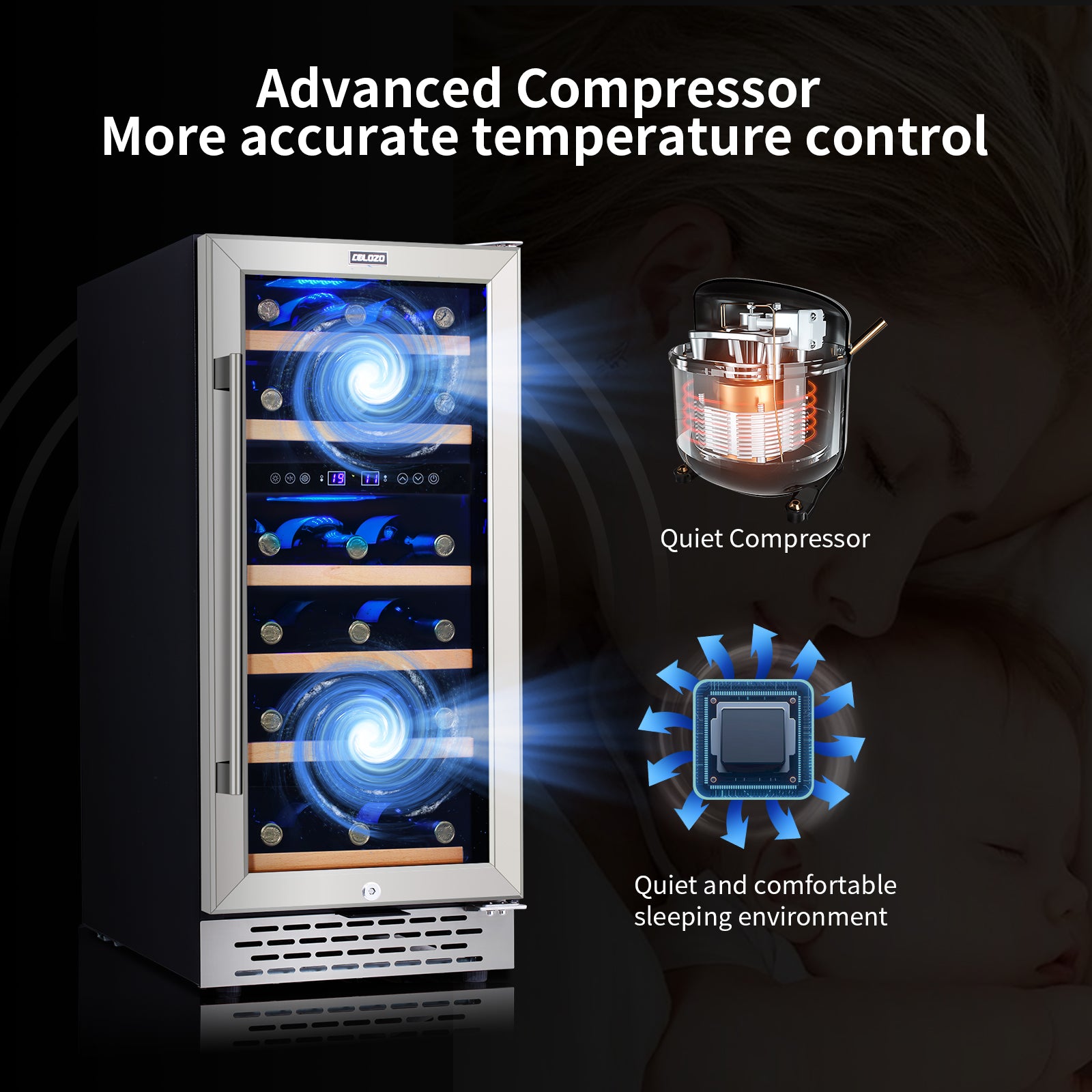 28 Bottle Wine Cooler Refrigerator, 15" Seamless Stainless Steel Built-in Freestanding Wine Fridge Double-Layer Tempered Glass Door with Lock, Under Counter Wine Cellar