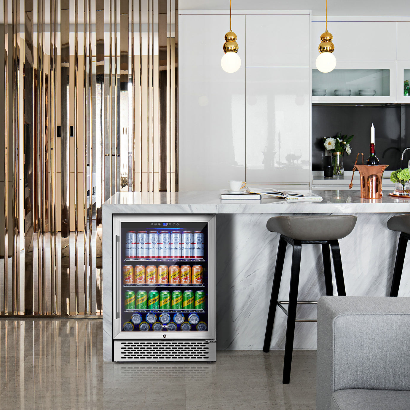 COLOZO 24 Inch Beverage Refrigerator, 190 Cans Wide Beverage and Beer Fridge with Glass Door and Powerful Cooling Compressor, Built-in/Freestanding Drink Fridge for Kitchen, Bar or Office