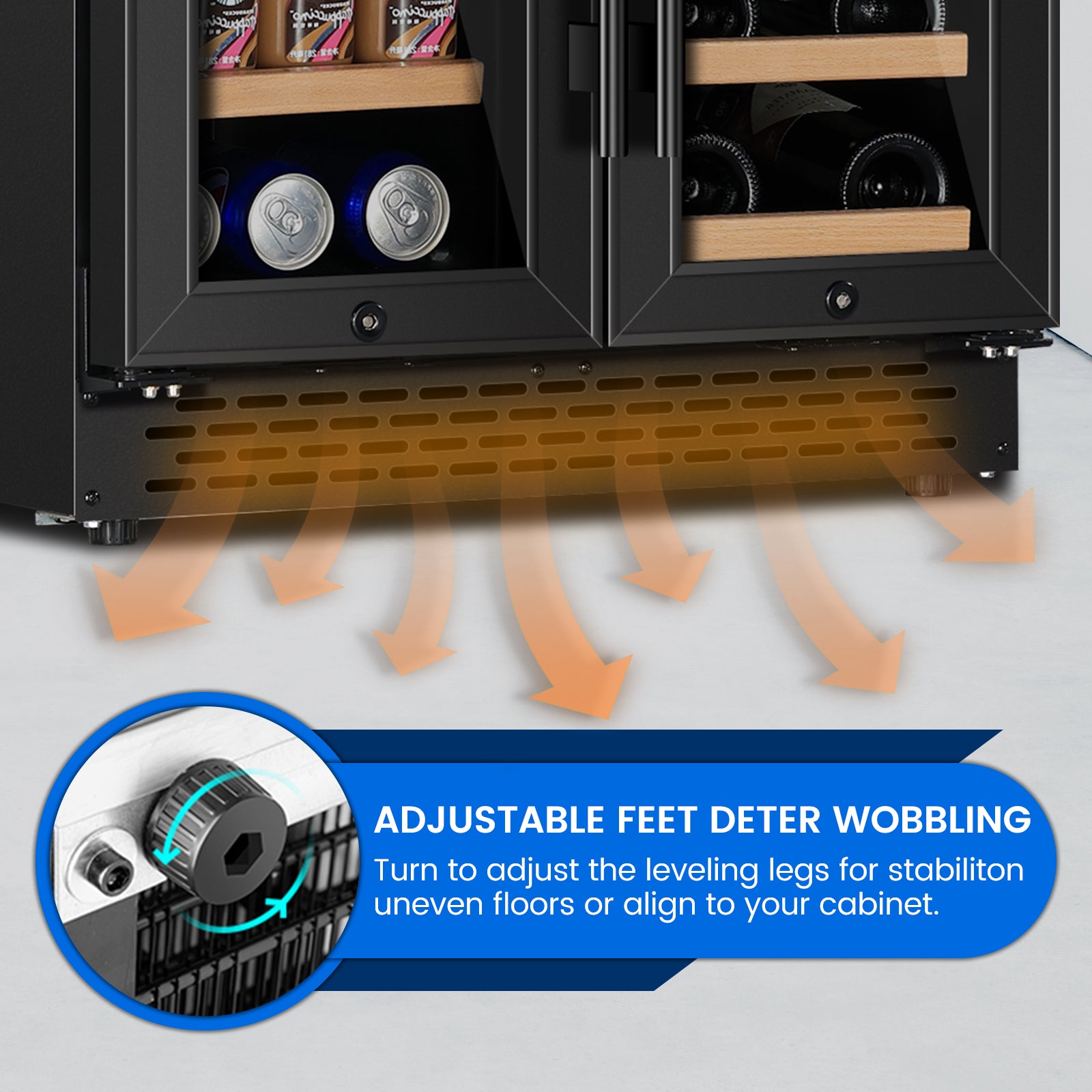 Wine Cooler Beverage Refrigerator 24 inch 18 Bottles & 57 Cans Beverage Fridge Dual Zone Wine Cooler Lockable Freestanding for Drink Bar Kitchen Cabinet Commercial, Stainless Steel black