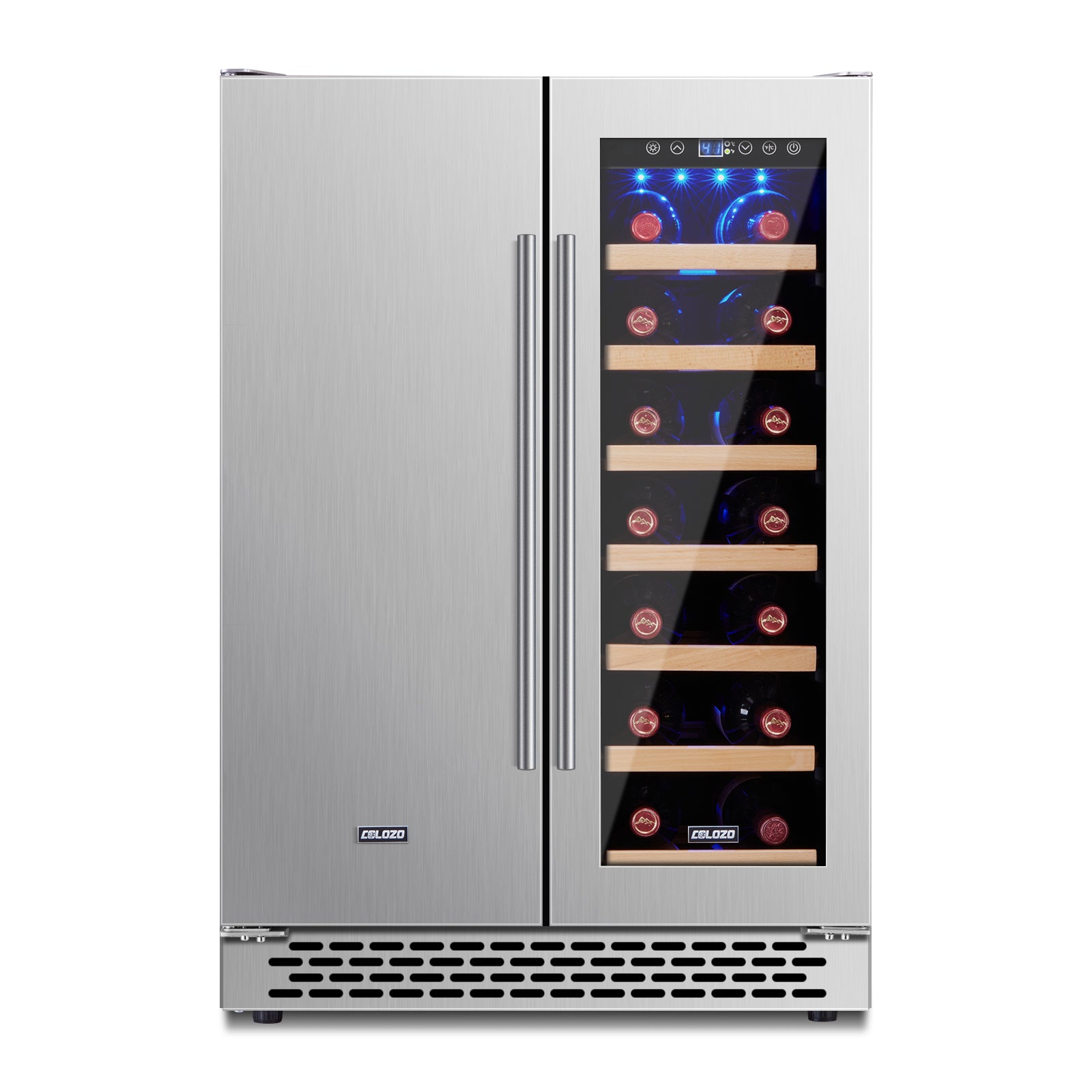 Wine Cooler Beverage Refrigerator, 24” Wine Fridge with Dual-Zone Digital Temperature Control, Glass Front Doors and Interior Lighting Holds 18 Bottles and 57 Cans on Removable Shelves
