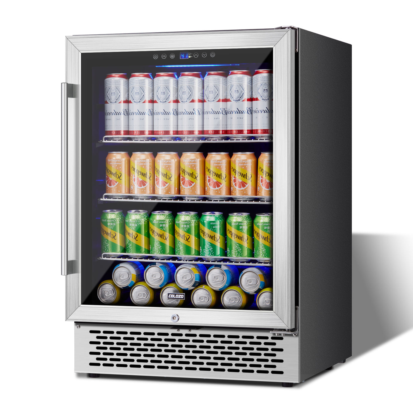 COLOZO 24 Inch Beverage Refrigerator, 190 Cans Wide Beverage and Beer Fridge with Glass Door and Powerful Cooling Compressor, Built-in/Freestanding Drink Fridge for Kitchen, Bar or Office