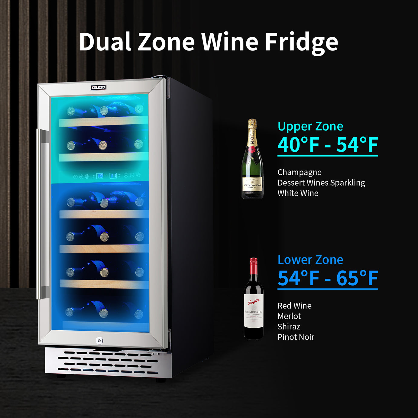 28 Bottle Wine Cooler Refrigerator, 15" Seamless Stainless Steel Built-in Freestanding Wine Fridge Double-Layer Tempered Glass Door with Lock, Under Counter Wine Cellar