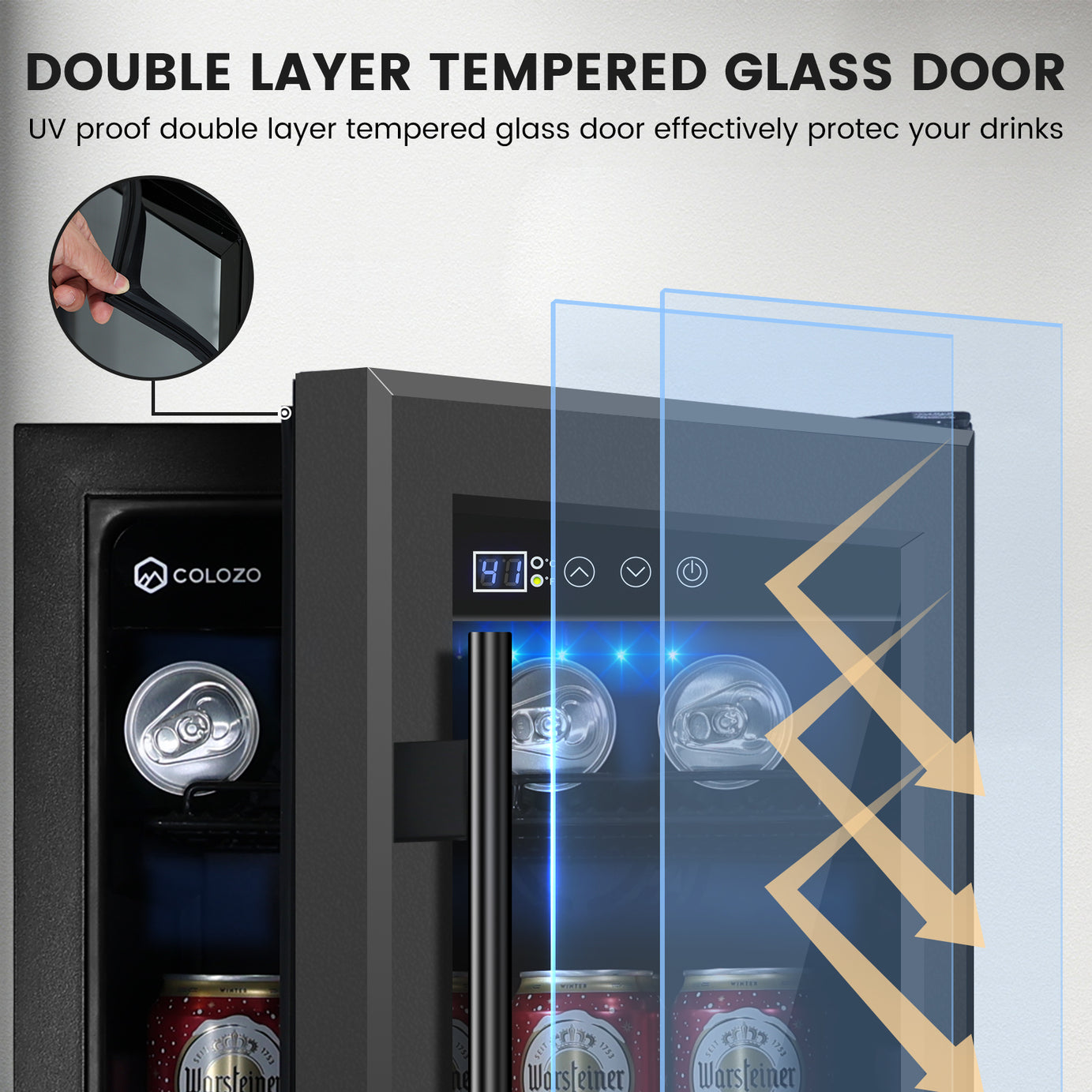 COLOZO Beverage Refrigerator 15 Inch 180 Cans Built-in Beverage Cooler Compressor Cooling System, Energy Saving, Under Counter Frestanding Built in Fridge with Lock for Drink Beer Soda Wine Water