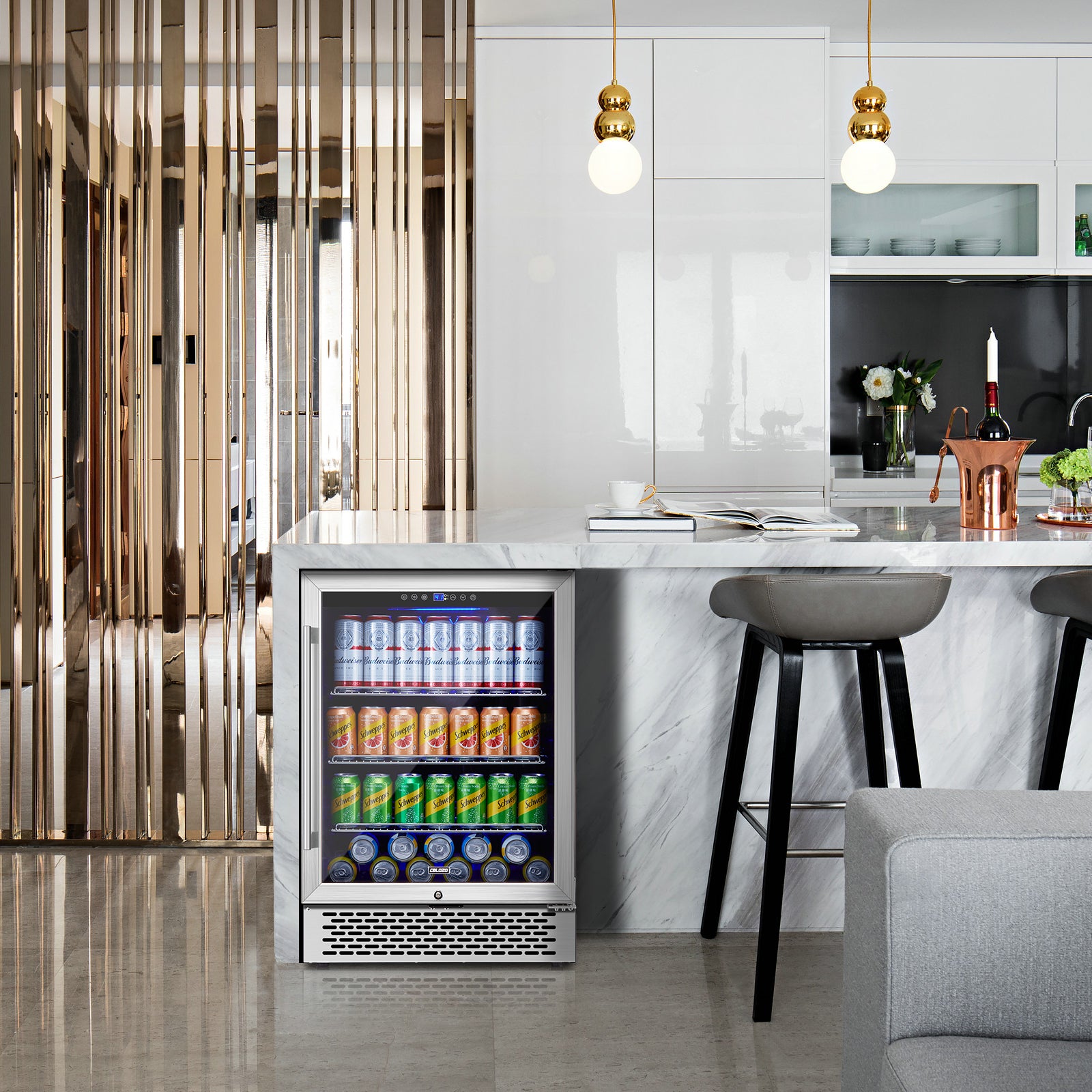 COLOZO 24 Inch Beverage Refrigerator, 190 Cans Wide Beverage and Beer Fridge with Glass Door and Powerful Cooling Compressor, Built-in/Freestanding Drink Fridge for Kitchen, Bar or Office
