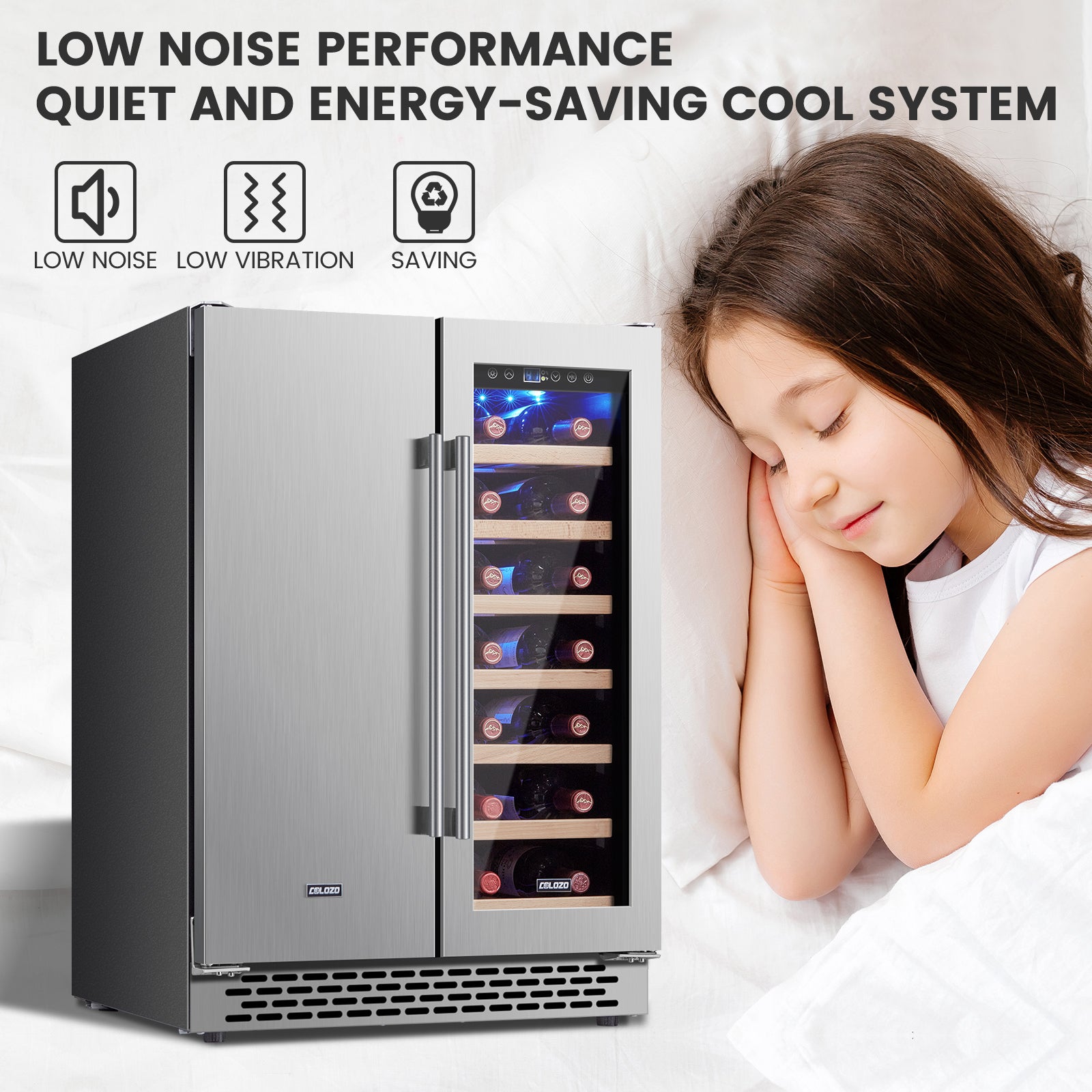 Wine Cooler Beverage Refrigerator, 24” Wine Fridge with Dual-Zone Digital Temperature Control, Glass Front Doors and Interior Lighting Holds 18 Bottles and 57 Cans on Removable Shelves