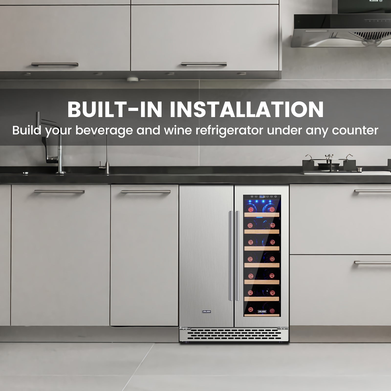 Wine Cooler Beverage Refrigerator, 24” Wine Fridge with Dual-Zone Digital Temperature Control, Glass Front Doors and Interior Lighting Holds 18 Bottles and 57 Cans on Removable Shelves