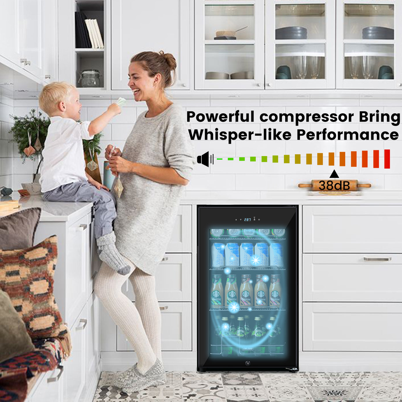 COLOZO 17 Inch Freestanding Beverage Refrigerator Cooler, 96 Cans Mini Fridge with Glass Door, Removable Shelves for Soda, Water, Beer or Wine, Small Drink Refrigerator for Home Office Bar